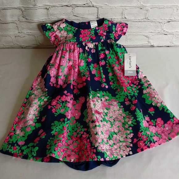 'CARTERS' 2-PIECE LINED 'BURSTING BOUQUET' FLORAL DRESS & BLOOMERS SET - Picture 4 of 14